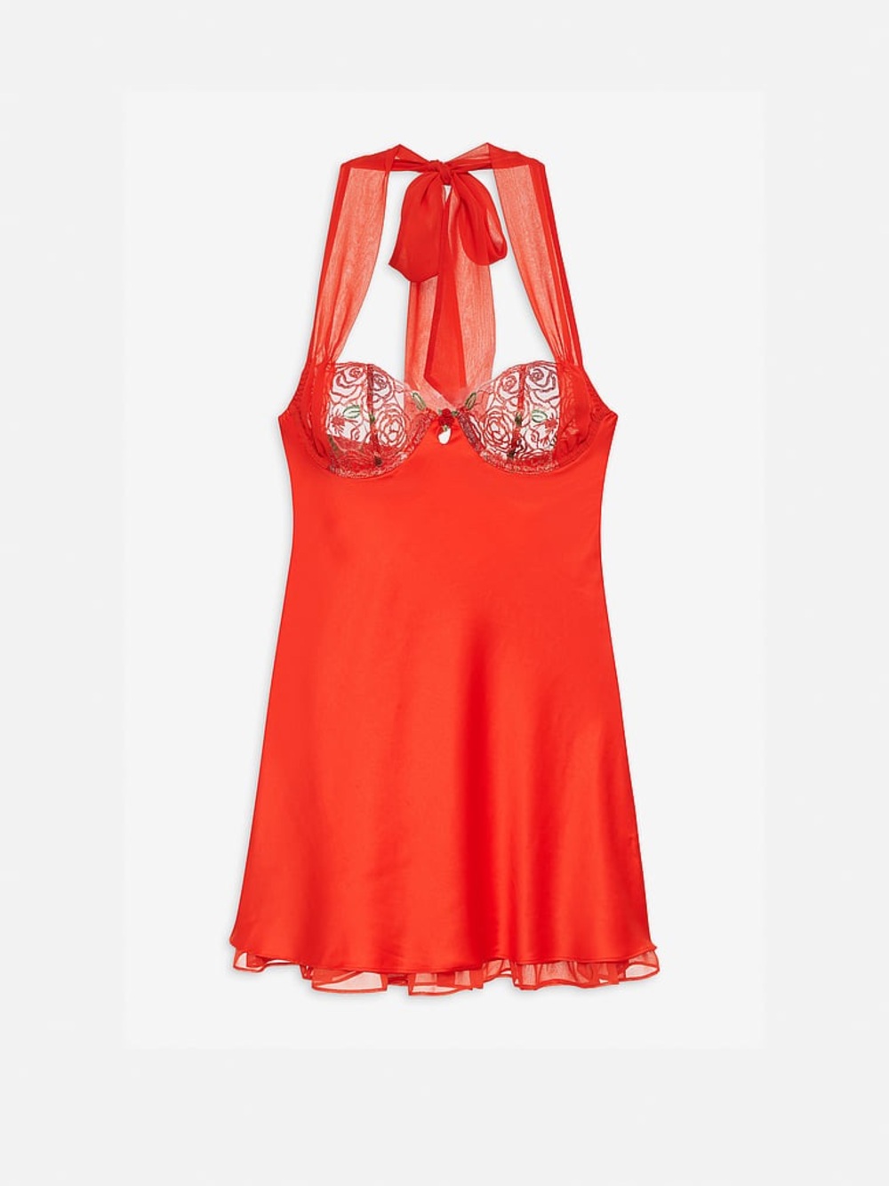NWT (XL) For Love & Lemons Gene halter red satin tie slip dress